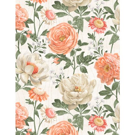 Peach Whispers - Large Floral, Cream